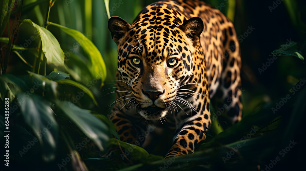 Fototapeta premium Elusive Majesty: Wild Jaguar in Its Jungle Realm