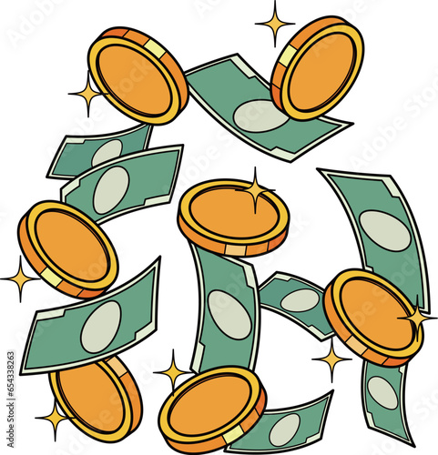 舞い上がるコインと紙幣