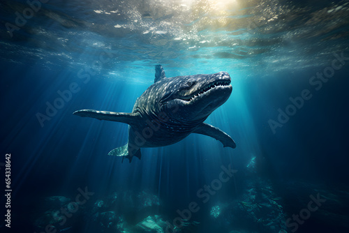 фотография Mosasaurus swimming in a prehistoric ocean