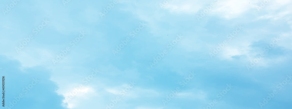 Obraz premium sunny sky blue light watercolor background. Aquarelle painting brush effect card paper textured canvas cloudy smoke space for text, entertaining card, template. aquamarine color graphics illustration