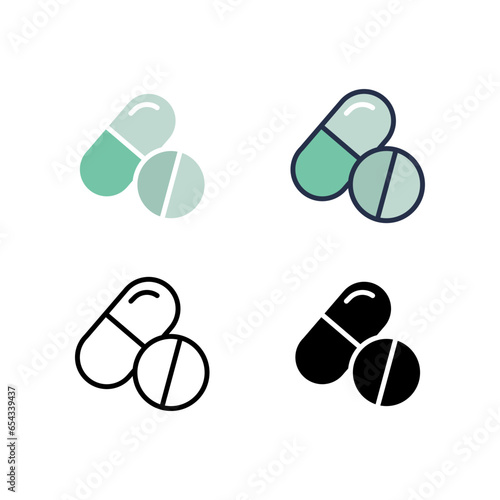 Pill and capsule for medical drug, vitamin, supplement of healthcare and pharmacy concept. Herbal drug. Medicine icon. Vector illustration. Design