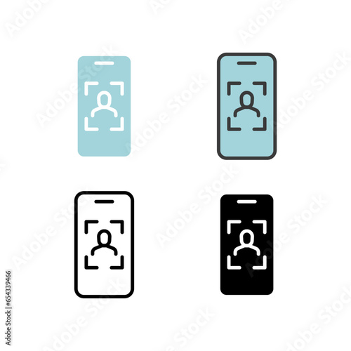 Face scanner and Facial authentication for face lock security in smartphones. Face Scanning biometric technology. Face recognition icon. Vector illustration. Design
