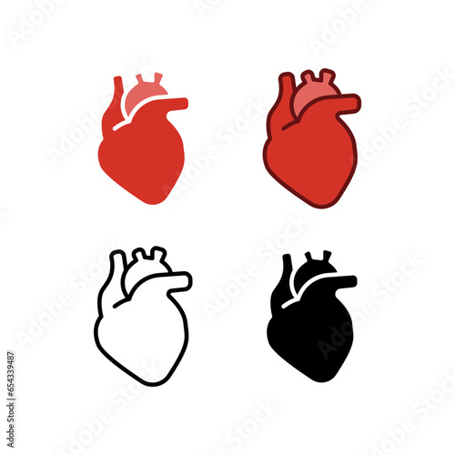 Heart organ for pump blood, beating organ. Circulation or cardiac organ. Human internal body organ for medical care. Heart icon. Vector illustration. Design