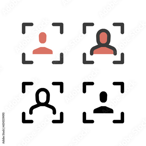 Face id, Facial authentication, face Scan detection. Biometric identification. Facial recognition, cyber security. Face recognition outline icon. Vector illustration. Design