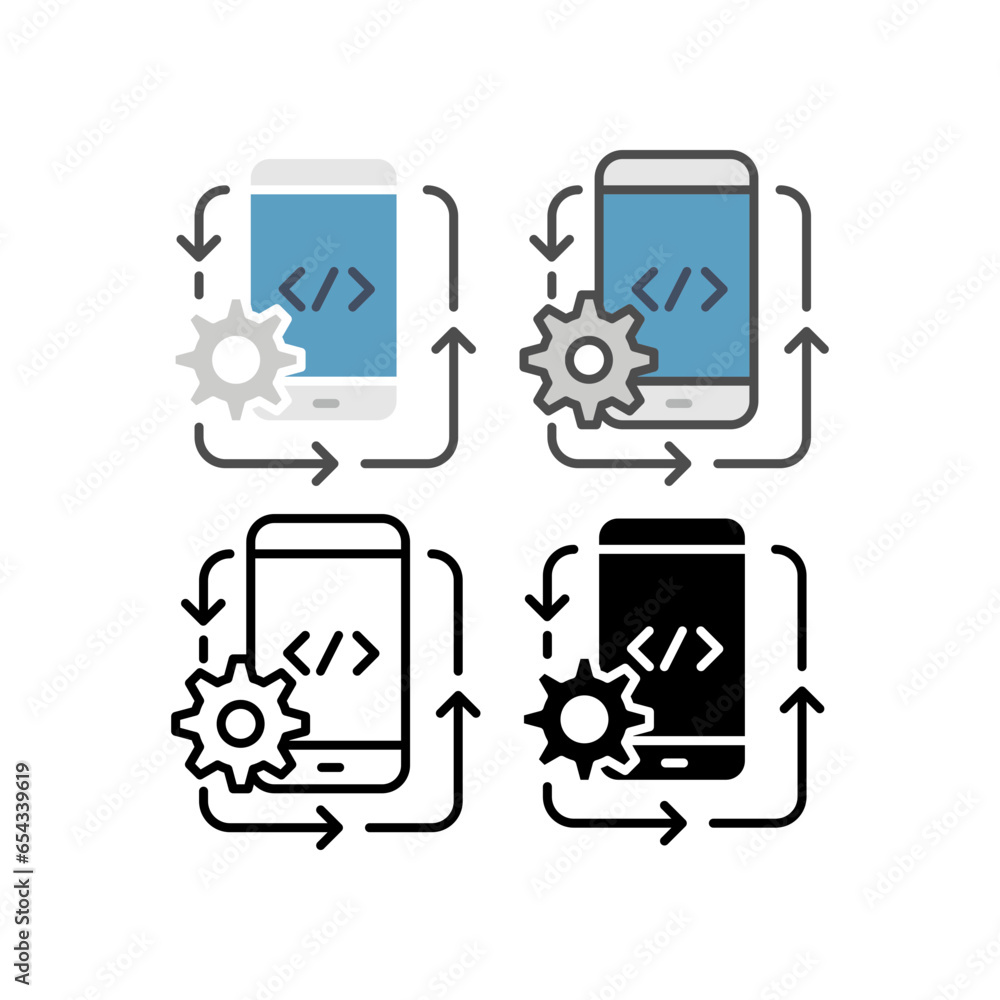 Back End with gear wheel for application programming interface icon for web and mobile. Idea of making creative products. Mobile App Development icon. Vector illustration Design Back End with gear wheel for application programming interface icon for web and mobile. Idea of making creative products. Mobile App Development icon. Vector illustration Design