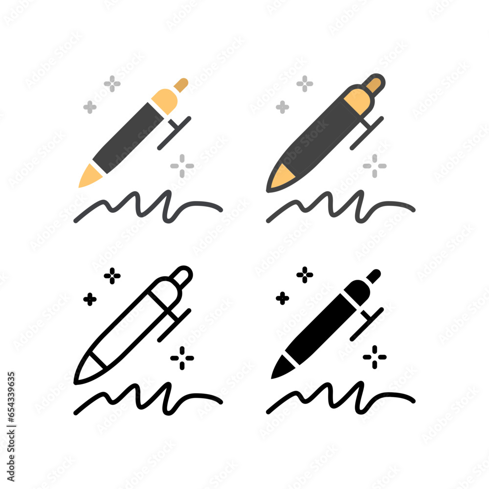 Pen with simple lettering silhouette. write messages. Pen signing a contract with signature line. Handwriting recognition. Business writing icon. Vector illustration design Pen with simple lettering silhouette. write messages. Pen signing a contract with signature line. Handwriting recognition. Business writing icon. Vector illustration design