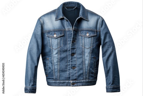 Classic Denim Jacket - Back View of Blue Jean Jacket with Buttons. Casual Attire Isolated on White Cloth Background © AIGen