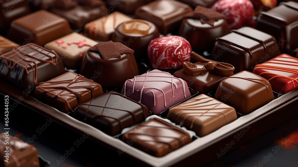 tray of different chocolates close up