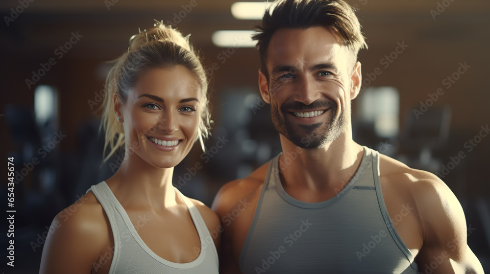 Man and woman as a couple in the gym doing sports, workout for health and fitness | Generative AI
