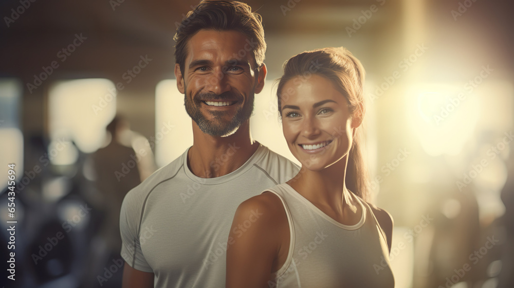 Man and woman as a couple in the gym doing sports, workout for health and fitness | Generative AI