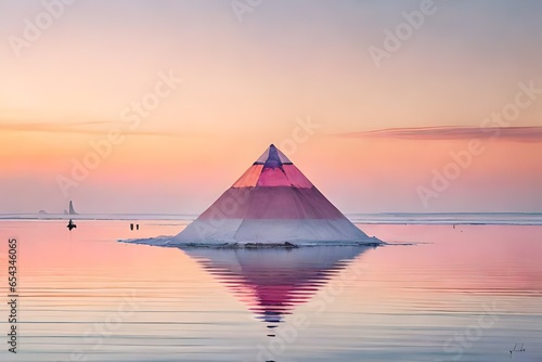 Pyramid Stone in Sea.