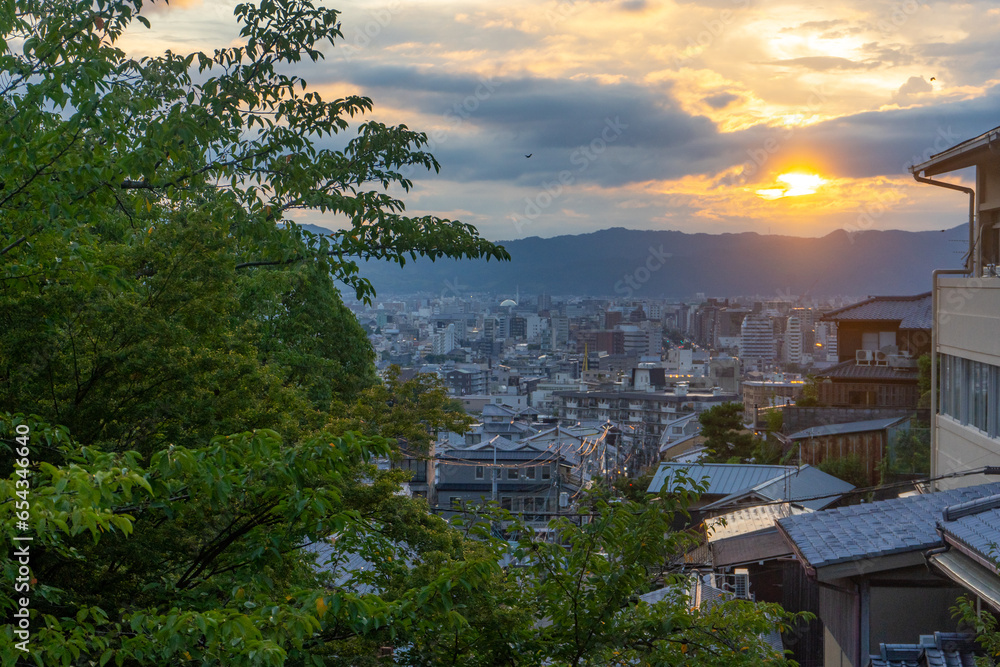 Beautiful sunset view in Kyoto during summer at Kyoto Honshu , Japan : 2 September 2019 Beautiful sunset view in Kyoto during summer at Kyoto Honshu , Japan : 2 September 2019