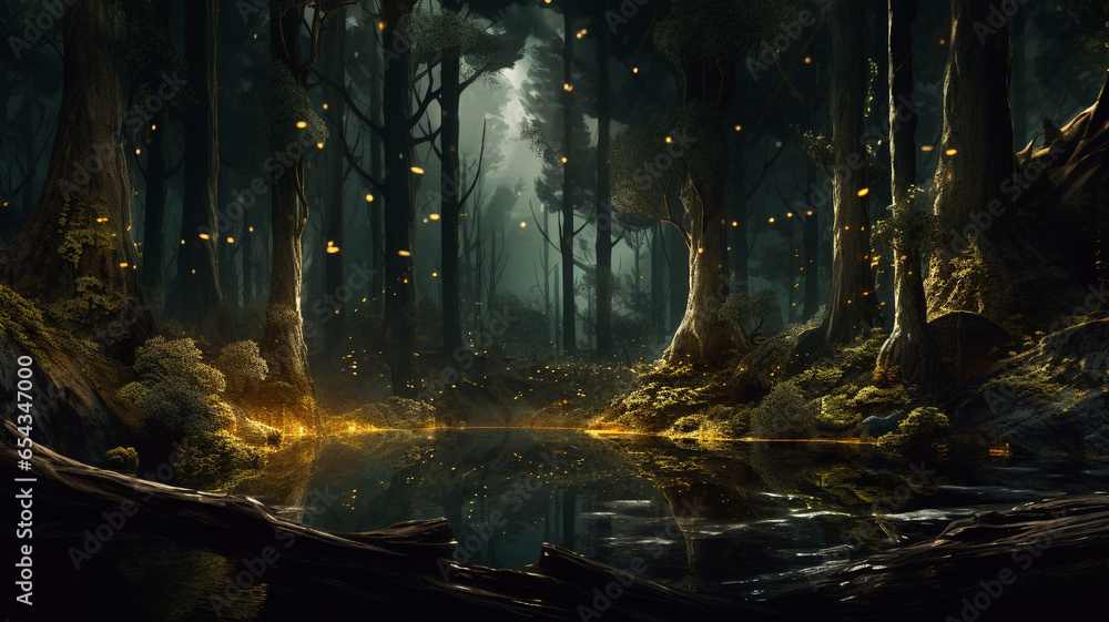 The forest is as beautiful as you can imagine at night.;