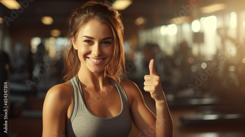 Young smiling woman doing sports in gym, workout for health and fitness