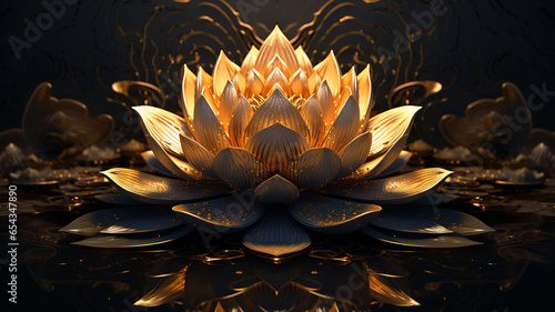 The magical golden lotus flower glows in the dark.