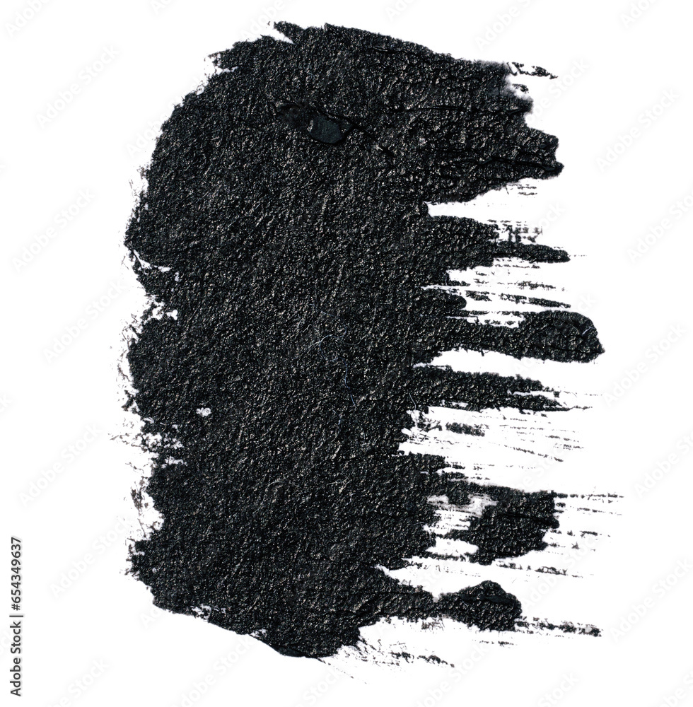 Black paint stroke with bristle brush, swatch isolated on white background - obrazy, fototapety, plakaty 