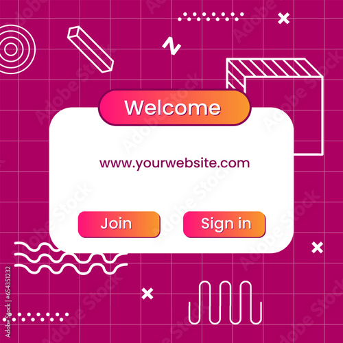 Join to register pop up in retro design style. Memphis interface design vector illustration.