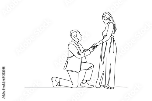 Man proposes to his girlfriend. Newlyweds holding hands, hugging, engaged. Element for engagement isolated on white background. vector illustration of engaged.