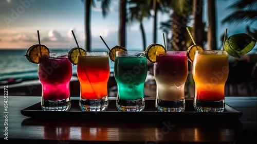 Sundowner drinks colorful on beachbar artwork in high resolution for print photo