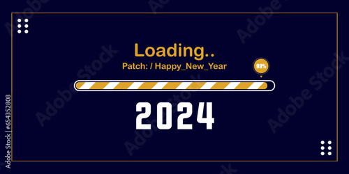 2024 year loading bar background in a flat design. Loading process ahead of new year 2024. 2024 New Year with blaster progress bar
