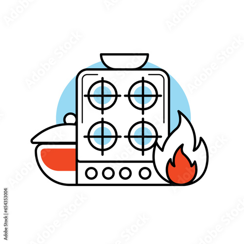 Vector kitchen stove icon in flat style.