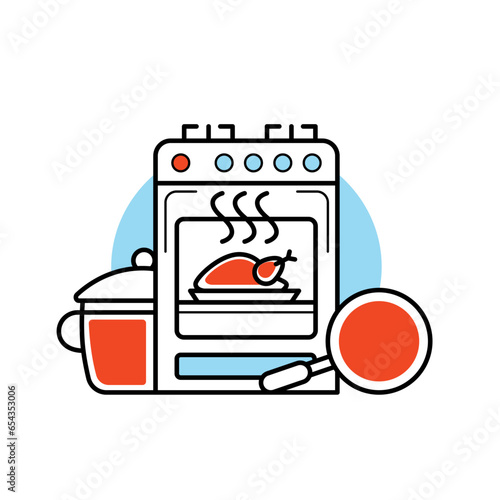 Vector icon kitchen stove with oven in flat style.