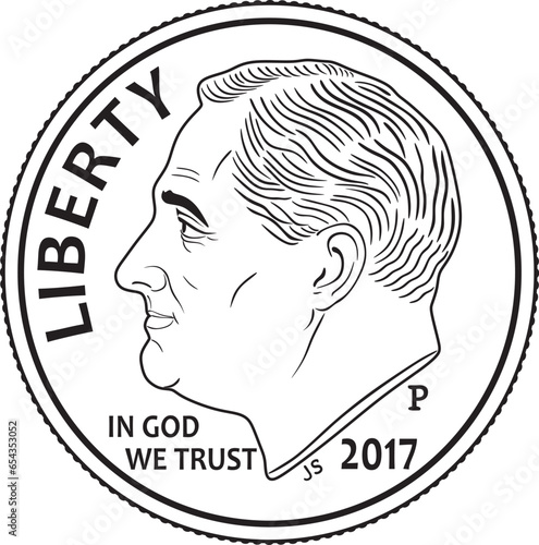 American one dime dollar coin vector design line art.