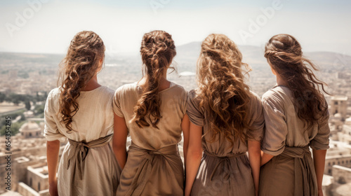 The four Prophetess daughters of Philip in the Bible Generative AI Illustration photo