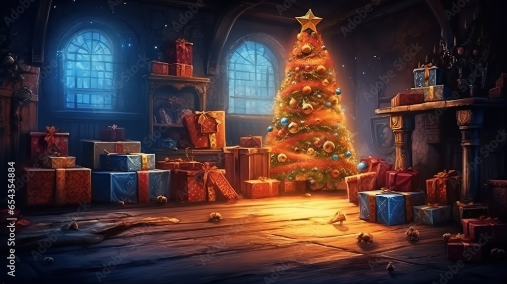 Interior in Christmas night background wallpaper