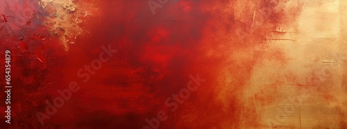 Christmas Brushed Paint red and gold background. Paint Brush Stroke textural Background web banner. Oil acrylic paint background