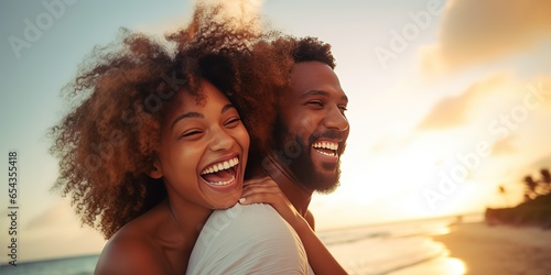 Happy black couple loving and cuddling