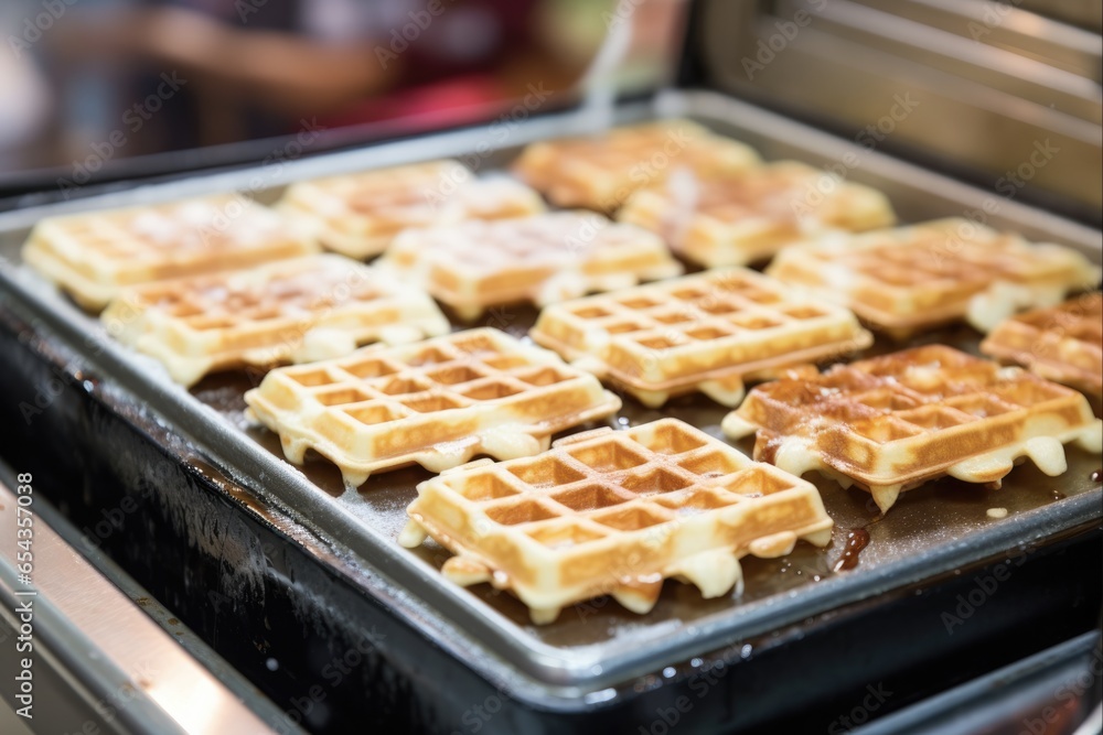 Preparing a Sweet and Delicious Hong Kong Waffle in a Kitchen Shop with Cream, Eggs and Fresh Ingredients Preparing a Sweet and Delicious Hong Kong Waffle in a Kitchen Shop with Cream, Eggs and Fresh Ingredients
