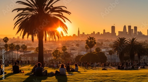 Mission Dolores Park - Panoramic Frisco City Landscape with Silhouette of Architecture in the Background photo