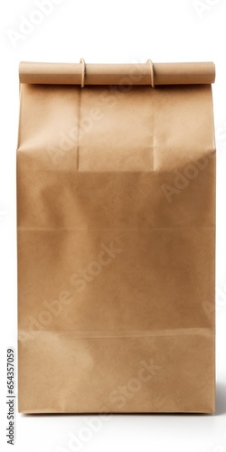 Save Money with Brown Paper Lunch Bag. Isolated Image of a Lunch Container Sack in Classic Brown Colour Against White Background