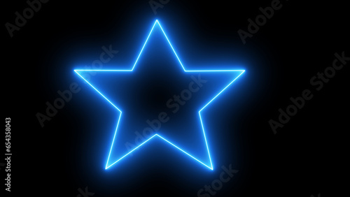 Blue shining star, neon light, blue light .black background.