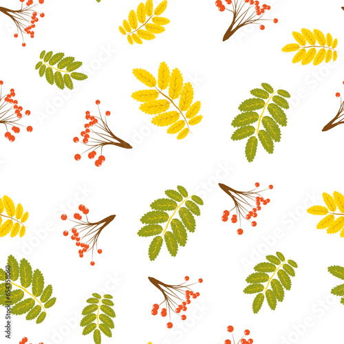 Autumn decorative rowanberry seamless pattern. Simple fall berries repeatable motif for fabric, wrapping paper, surface design projects.