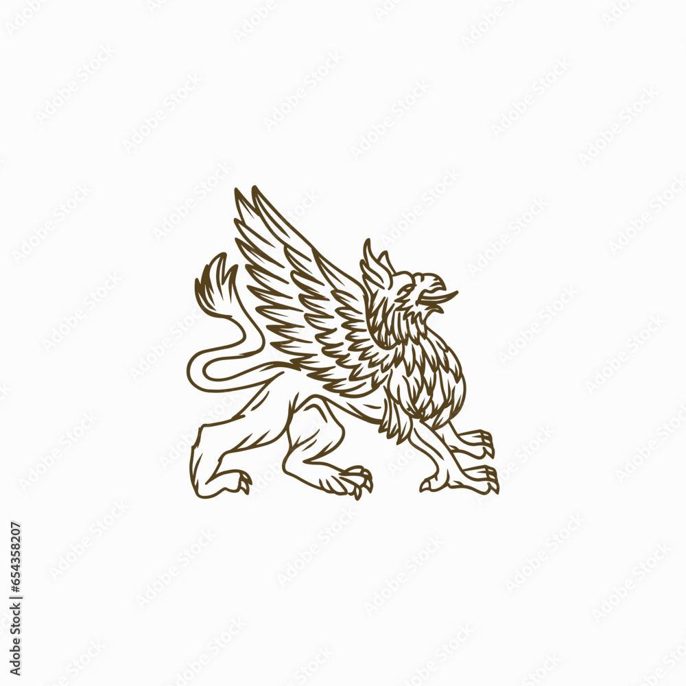 Fototapeta premium Monogram Minimalist Hand Draw Griffin Vector Design