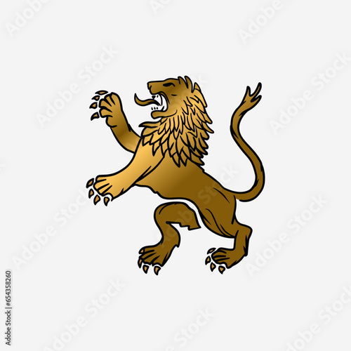 Golden Lion Engraving Classic Vector Illustration