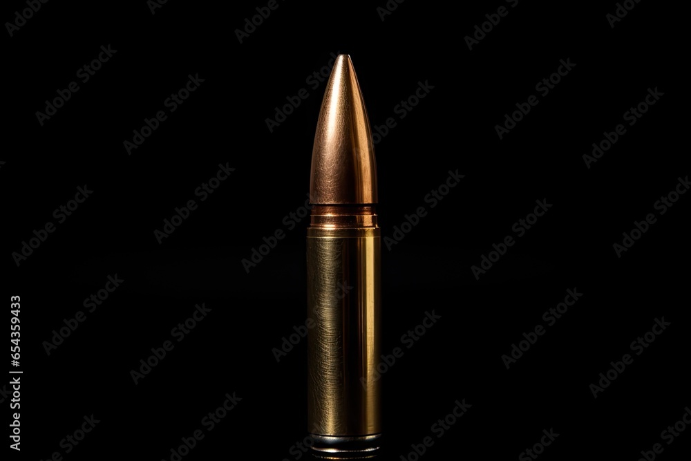 A 9mm bullet on a black surface A 9mm bullet on a black surface