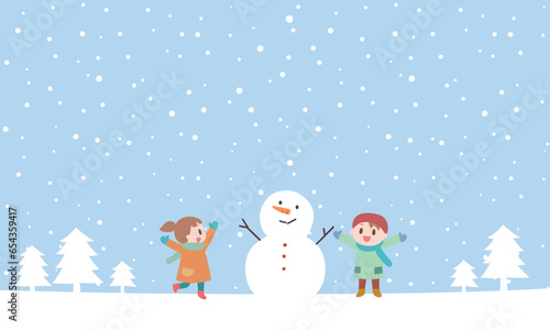雪だるまをつくる子ども