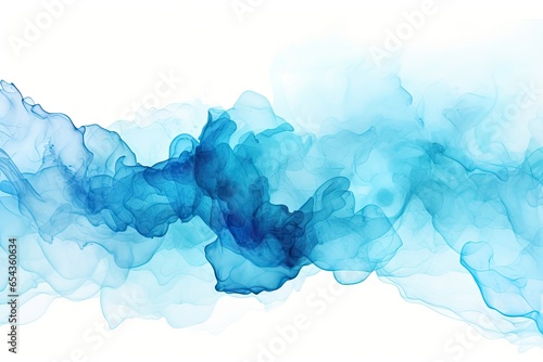 Abstract background of watercolor with a splatter of paint in blue and turquoise tones on white background