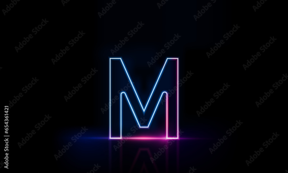 Abstract sports Light out technology and with Letter m English glowing in the dark, pink blue neon light Hitech communication concept innovation background, vector design Abstract sports Light out technology and with Letter m English glowing in the dark, pink blue neon light Hitech communication concept innovation background, vector design