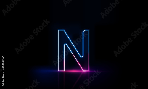 Abstract sports Light out technology and with Letter n English glowing in the dark, pink blue neon light Hitech communication concept innovation background,  vector design photo