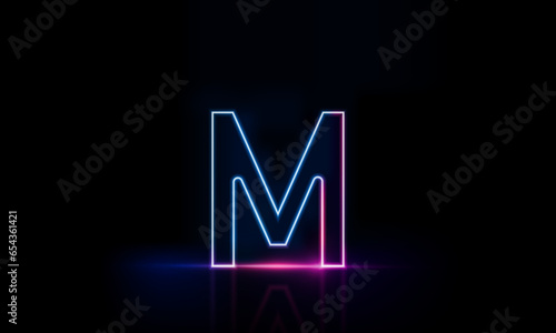 Abstract sports Light out technology and with Letter m English glowing in the dark, pink blue neon light Hitech communication concept innovation background, vector design