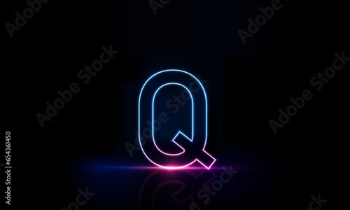 Abstract sports Light out technology and with Letter q English glowing in the dark, pink blue neon light Hitech communication concept innovation background,  vector design