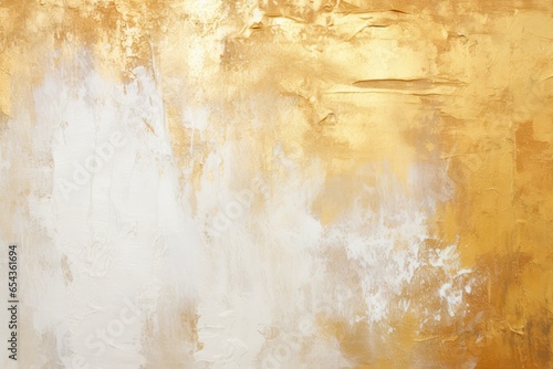 Abstract textured painting with gold bronze beige and white brushstrokes on a canvas wall