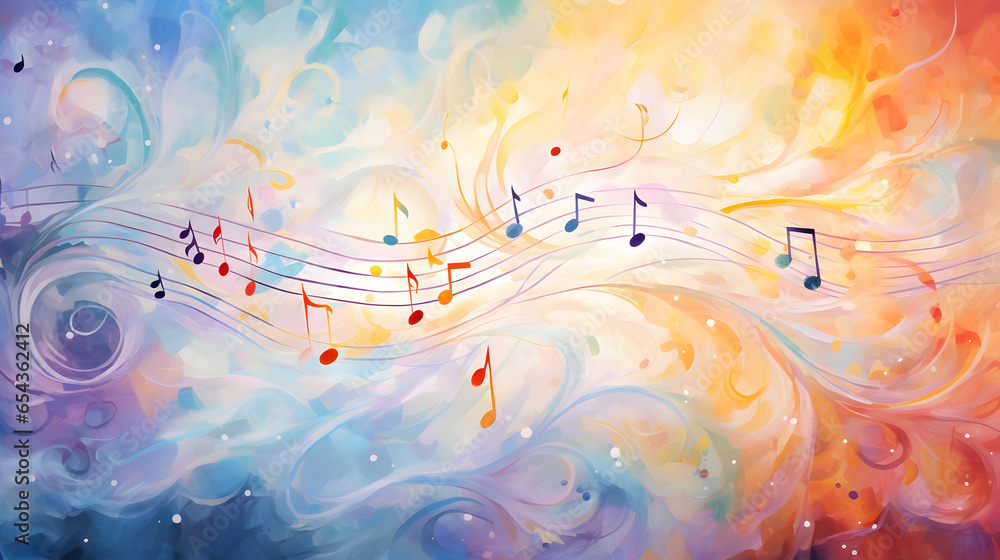 Abstract colorful musical background, painting of musical notes, background with colorful music notes, Vibrant abstract musical notes background - obrazy, fototapety, plakaty 