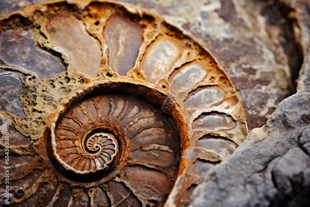 Ammonite prehistoric fossil in closeup Ammonite prehistoric fossil in closeup