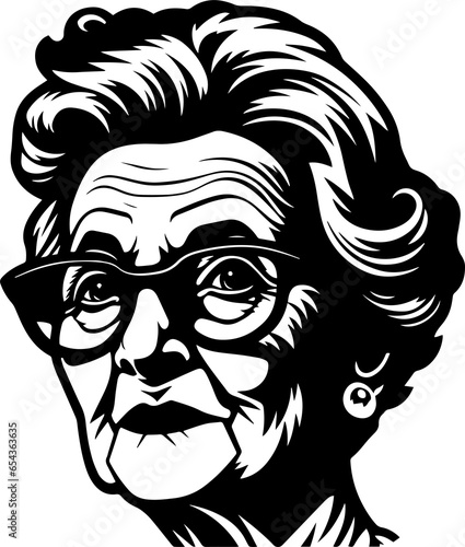Vintage grandmother head in glasses 60s style, Retro comics grandmother in glasses illustration