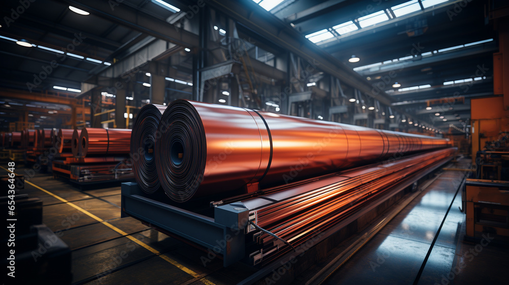 Big rolls of steel sheet in a factory. Big rolls of steel sheet in a factory.